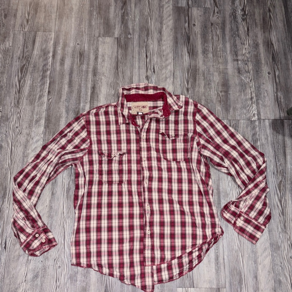 Urban Outfitters Burgundy Plaid Button Down Shirt